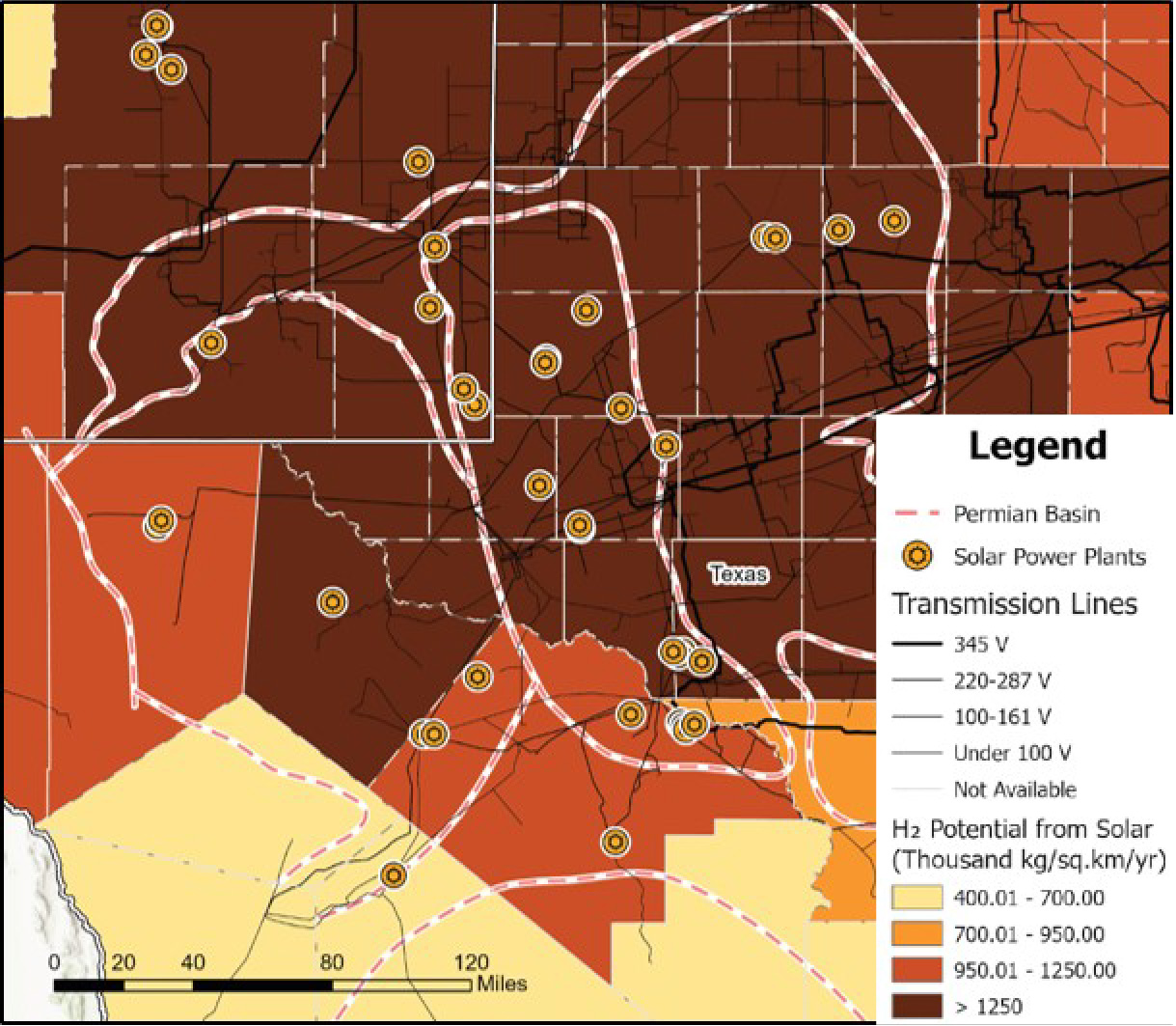 H2 potential from solar, Permian Basin